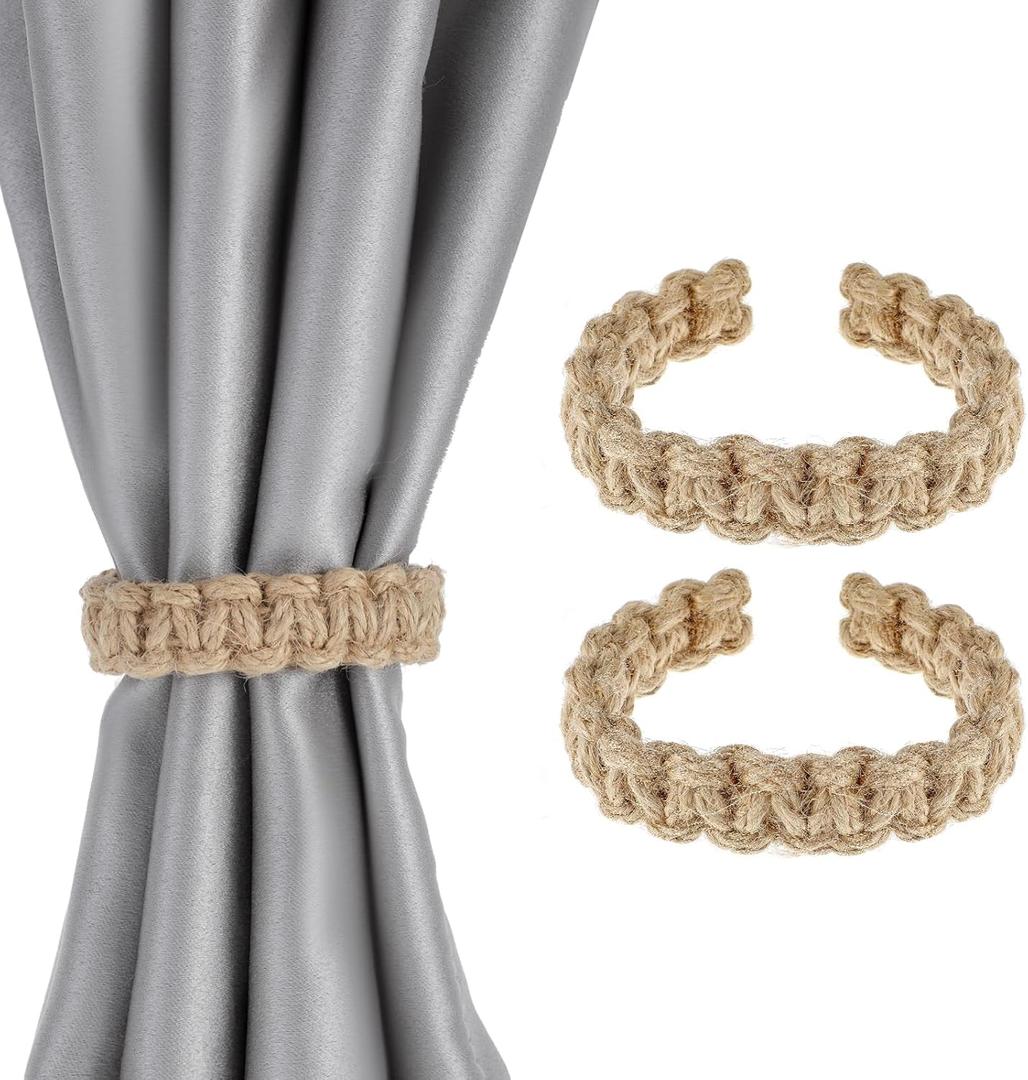 2 Pcs Curtain Tiebacks Rustic Curtain Holdbacks Braided Curtain Tie Backs Handmade Curtain Holders Farmhouse Boho Curtain Ties for Home Office Light Weight Drapes Decoration Supplies