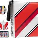 Trading Card Binder 4 Pocket, 440 Pockets 3 Ring Binder, Includes Name Tag, Tab Stickers, Cards Binder Album Book Holder Case for Baseball Football Sports Tcg Binder (Red Flame)