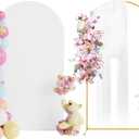 Putros 7.2ft Metal Arch Stand with Cover White Spandex Fitted Wedding Arch Cover and Round Top Chiara Backdrop Stand Set for Birthday Party Baby Shower Decoration