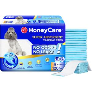 Honey Care All-Absorb, Small 17.5" x 23.5", 120 Count, Dog and Puppy Training Pads, Ultra Absorbent and Odor Eliminating, Leak-Proof 5-Layer Potty Training Pads with Quick-Dry Surface, Blue, A05