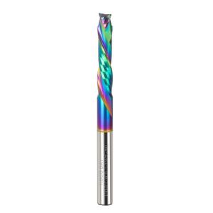 Compression Cut Spiral Router Bits 1/4 Shank Router CNC Router Bits 1-1/4 inch Cutting Length with Nano Multicolore Coating Solid Carbide Tungsten Steel CNC End Mill 3 inch OVL for Wood Craving Cut.