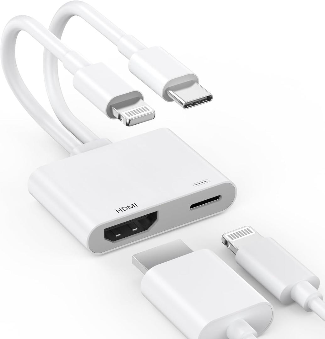 [MFi Certified] 2 in 1 Lightning and USB-C to HDMI Adapter, 4K@60Hz Lightning/Type C Digital AV HDMI Adapter Cord Compatible with iPhone 17 16 15 14 13 12 11 XS XR X 8 for HDTV/Projector/Monitor
