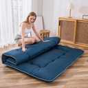 MAXYOYO Japanese Floor Mattress Futon Mattress, Thicken Sleeping Pad Foldable Roll Up Floor Futon for Adults Tatami Mat Dormitory Lounger, Bluestone, Full Size