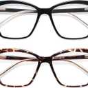 AMOMOMA Trendy TR90 Oversized Blue Light Reading Glasses Women,Stylish Square Cat Eye Glasses AM6031 C1+C6 1.5 x