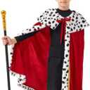 FUUNTATO King Costume For Boys Red Royal King’s Cloak with Crown And Scepter Set Luxurious Velvet Cape with Faux Fur Trim, M (heights 4'7" to 5'7")