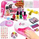 Kids Nail Polish Set for Girls, All in One Nail Art Kit with Nail Dryer/ Glitter Pen/ Nail Pen/ Pess On Nails/3D Nail Charms - Birthday and Christmas Gifts for Girls Ages 5-12