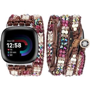 JR.DM Boho Beaded Band Women for Fitbit Versa 4/Versa 3/Sense 2/Sense Bands Natural Stone Bracelet Adjustable Handmade Braided Strap Smartwatch Replacement Wristband
