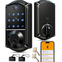 Veise VE017 Fingerprint Smart Door Lock, App Control, 8-in-1 Keyless Entry, Auto Lock, Emergency Power Port, Electronic Touchscreen Keypad, Biometric Smart Locks for Front Door, Matte Black