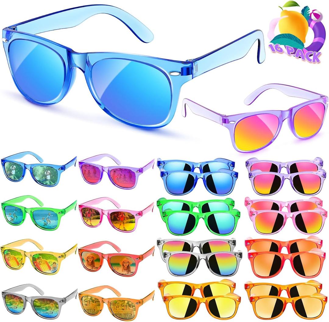 Kids Sunglasses Bulk Party Favors - Boys and Girls Valentines Day Gifts UV 400 Protection Neon Sunglasses for Age 3-8, Kids Birthday Classroom Goodie Bags End of the Year Gifts For Students - 16 Pack