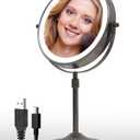 9" Lighted Makeup Mirror with with Lights and Magnification 1X/10x, 5000mAh Rechargeable Magnifying Vanity Mirror, 3 Light Colors Dimmable & Height Adjustable Mirror Gunmetal Grey