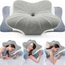 Cervical Pillow for Neck Pain Relief -Cooling Ergonomic Memory Foam Pillow with Ice Silk Pillowcase, Dual-Height Orthopedic Support Contour Pillow for Side/Back/Stomach Sleepers, CertiPUR-US Certified (Queen Size 24.8"Lx14.96"Wx5.51"H, Grey)