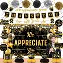 We Appreciate You Decorations Black Gold Thank You for All You Do Banner Honeycomb Centerpieces Hanging Swirls Employee Staff Appreciation Gifts Pastor Teacher Graduation Fathers Day Party Decor