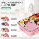 Stainless Steel Adult Lunch Box, 28.7oz 4-Compartment Cute Bento Box Kids Snack Containers with 5oz Soup/Condiment Cup, Food Storage Containers with Utensils and Small Cleaning Brush Set - Pink
