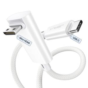 JSAUX USB C to Mini HDMI Cable 3FT (NOT HDMI), Type C to Mini HDM Right Angle 4K Cable (4K@30Hz/2K@60Hz/1080P), for Steam Deck, Phone, ROG Ally, Laptop to Portable Monitor - Long Side Toward Screen (1M)