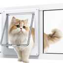 NIAOMAOGOU Cat Door for Window, Aluminum Cat Door Window Insert with 4 Secure Lock Modes, Magnectic Closure for Cats, Fit Window Width 32"-36", White (Large)
