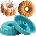 OAMCEG 2 Pack Bunte Cake Pan Nonstick 9.5 Inch Fluted Tube Cake Pans for baking, 10 Cups Heavy Duty Carbon Steel Tube Pan Baking Mold for Buntelet, Bavarois, Brownie, Jello (Sky Blue)