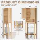 Over the Toilet Storage Cabinet, Bathroom Storage Cabinet with Rattan Doors, Bathroom Cabinet Over Toilet with Adjustable Shelf, Tall Freestanding Over Toilet Bathroom Organizer, Boho Natural Style, 9 Inches X 23 Inches X 68 Inches