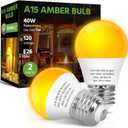 LED Amber Light Bulbs, 40W Equivalent A15 LED Bulb, 5W Energy Saving Yellow Bulbs, E26 Base, 2000K Amber Light for Porch, Patio, Bedroom, Nursery, Sleep, Non-Dimmable, 2 Packs