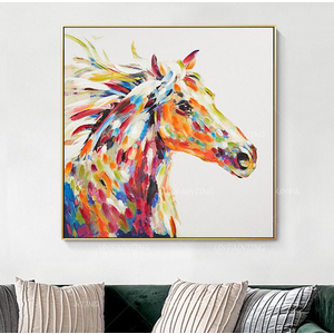 36x36 Horse Portrait,Original Animal Horse Paintings On Canvas Office Decor Large painting framed Wall art 3D Textured bedroom dinning room decor