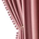 MIULEE Blush Pink Pom Pom Velvet Curtains for Kids Bedroom/Living Room Darkening Thermal Insulating 84 Inches Long Boho Blackout Curtains with Rod Pocket for Girls Room/Nursery/Home Theater Set of 2
