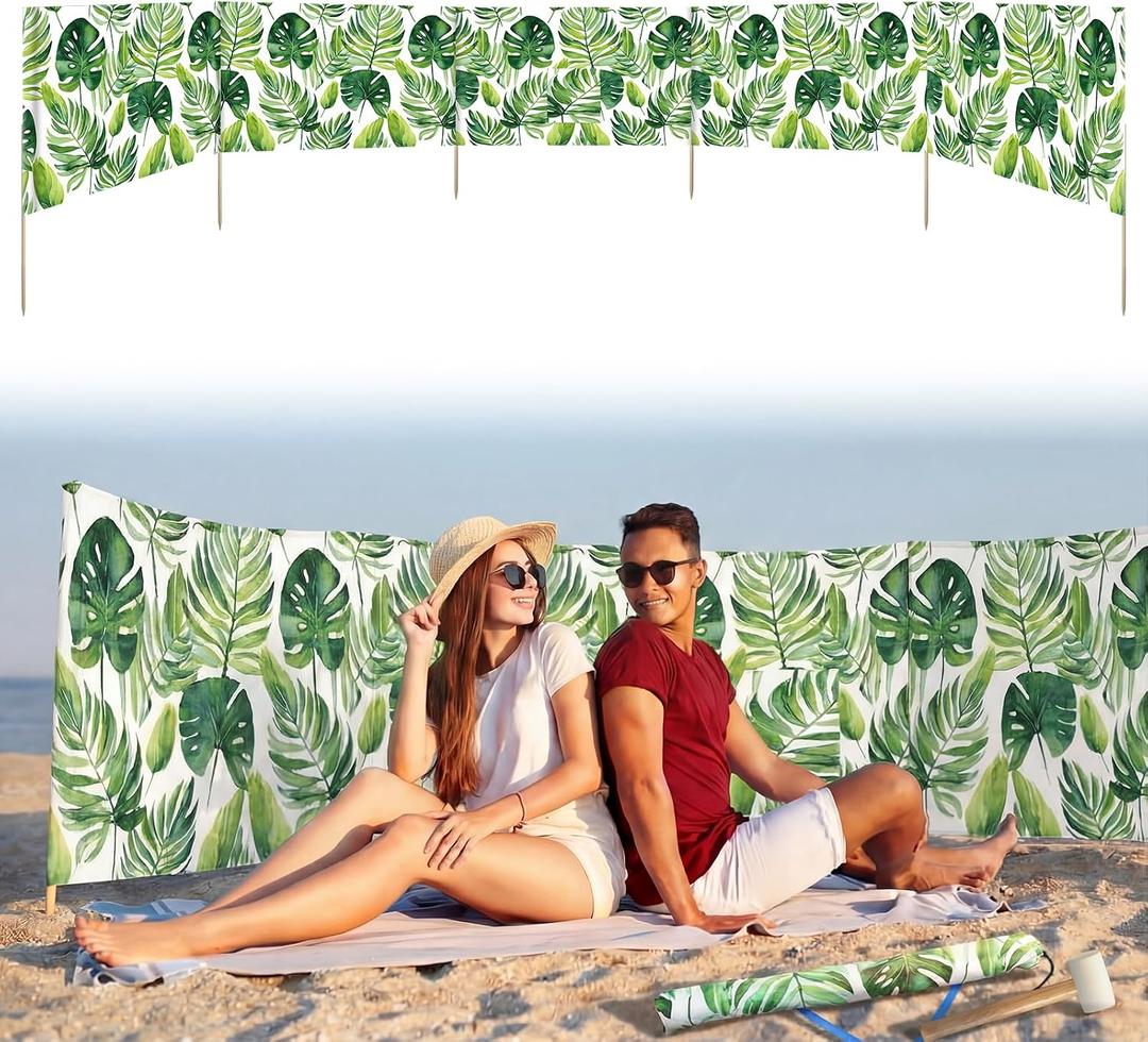 Cinnvoice 20ft Palm Beach Windscreen Set Long Privacy Screen with 6 Hardwood Poles Rubber Mallet and Carry Bag Portable Beach Fence Wind Blocker for Summer Outdoor Sand Wind Protection