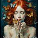Butterfly Dream Paint by Numbers Kit for Adults - DIY Redhead Woman with Butterflies Painting on Canvas, Acrylic Paint Set, Suitable for Beginners, Art for Home Decoration or Gifts(16X20IN Framed)