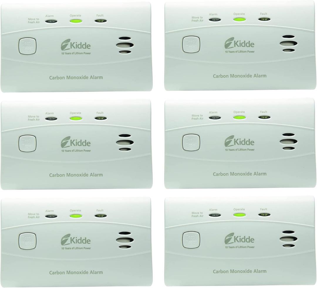 Kidde Carbon Monoxide Detector with 10-Year Battery, 3 LED Lights & Alarm Memory, 6 Pack