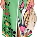 Tankaneo Women Floral Wrap Maxi Skirt Boho Elastic High Waisted Zipper Split A Line Flower Midi Skirts (M)
