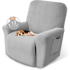 KEKUOU Recliner Chair Covers Lazy Boy Recliner Covers Stretch Couch Cover Slipcovers 1 Piece Furniture Protector with Elastic Bottom for Dog,Kids.(Recliner, Silver)