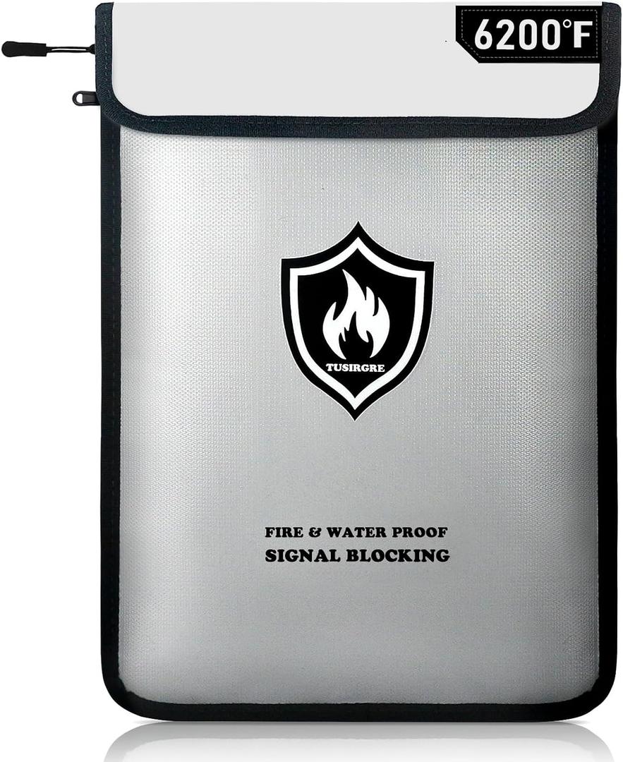 6200F Upgraded Fireproof Document Bag, 15.7 x 11.4 Faraday Bag, Fireproof Money Bag with Zipper/Reflective Strip, 18 Layers of Heat Insulated Materials, RFID Blocking Bag Protects Devices