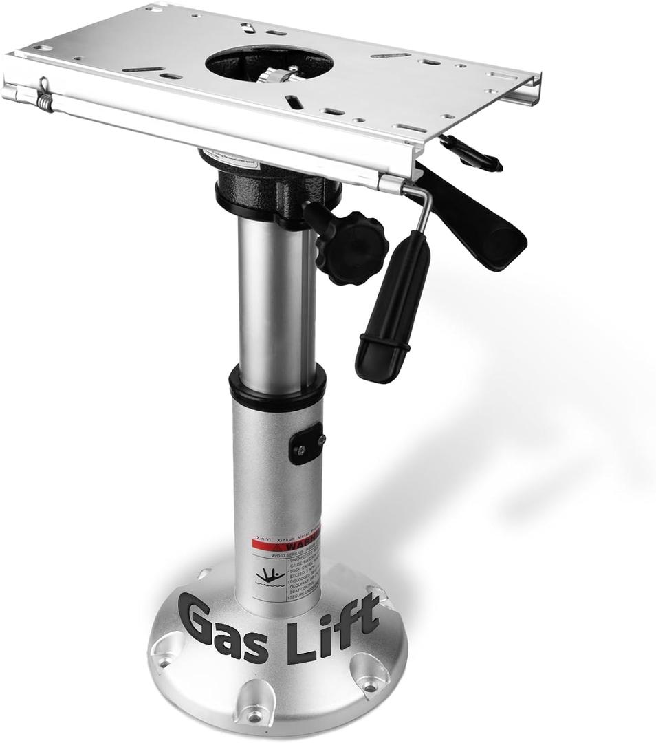 Gas Lift Boat Seat Pedestal with Slide Mount, Aluminum Adjustable Height from 14" to 20" Air-Powered Power-Rise Pneumatic Lifting Seat Pedestal