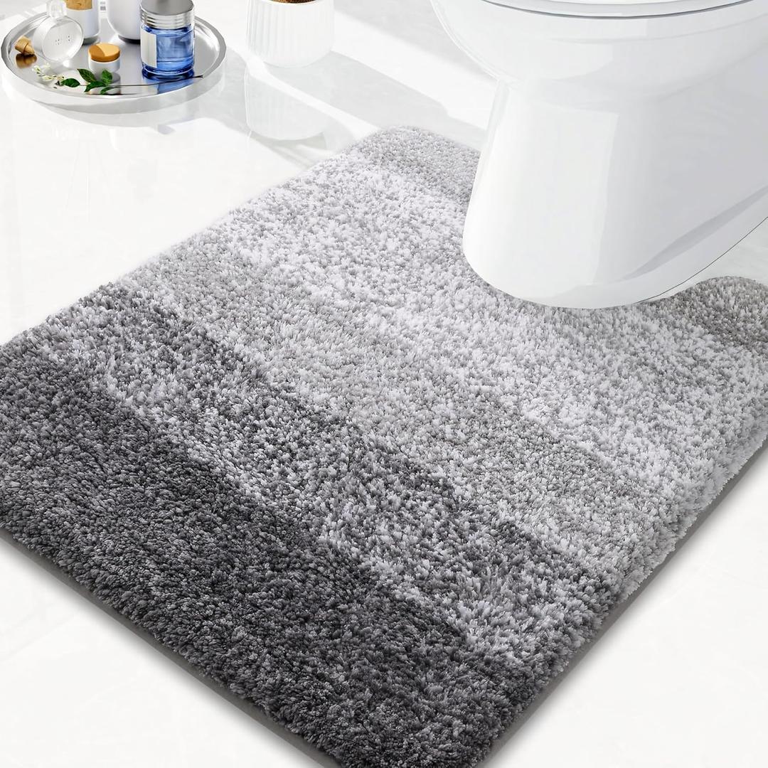 Arotive Microfiber Contour Toilet Rugs U-Shaped, Shaggy Soft Absorbent Bathroom Rugs, Non-Slip Thick Plush Bathroom Mat, Machine Wash Dry Bath Mats for Toilet Base, 20x20, Grey