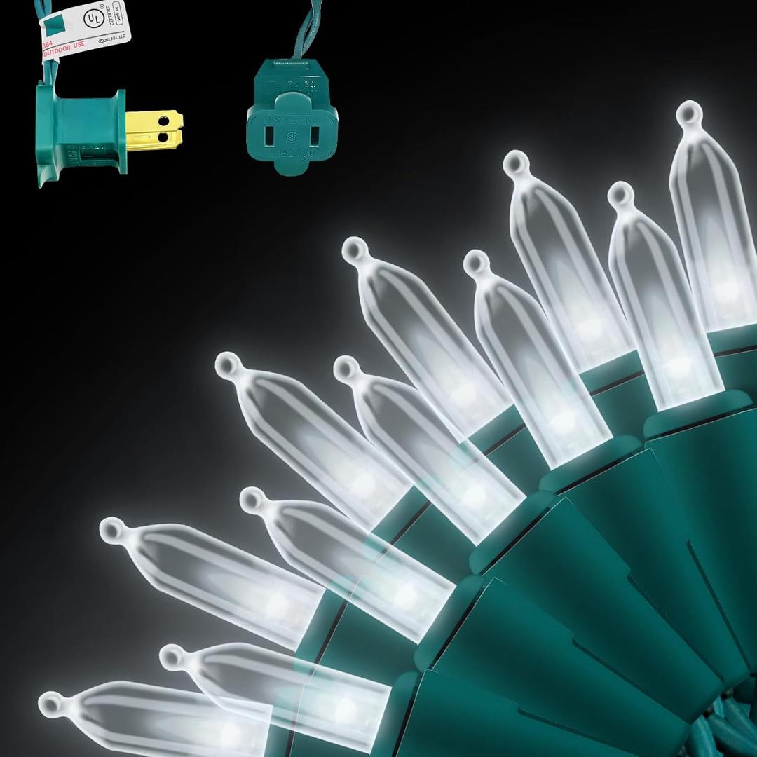 100-Count Cool White LED Christmas String Lights, 35 Ft Green Wire, UL Certified Connectable, Mini Xmas Lights Outdoor or Indoor (Cool White)