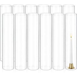 12 Pcs Hurricane Candle Holder Sleeve, W:2.5" H:14" Bottomless Clear Glass Cylinder Candleholder Cover Open Both Ends Glass Chimney, Candle Shade for Centerpieces, Wedding Party Event Decor