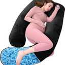 Shredded Memory Foam Body Pillow, Pregnancy Pillows for Sleeping, Maternity Pillow for Pregnant Women, Memory Foam Filling U Shaped Body Pillow with Velvet Cover (Black, 60 inch)