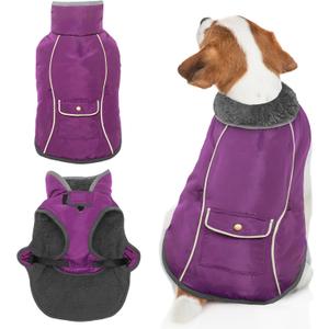 Dog Winter Coat - Warm Dog Clothes for Rain Snow Wind Cold Weather - Reflective Purple Adjustable Windproof Pet Vest Jacket with Leash Hole for Medium Dogs Indoor Outdoor