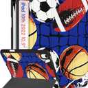 iPad A16 Case 2025 - for iPad 10th Generation Case Cute Men Boys Kids Teens Basketball Design Unique Cool Pencil Holder Auto Sleep/Wake Tablet Cover for Apple 11/10 10.9 Inch (7-Balls)