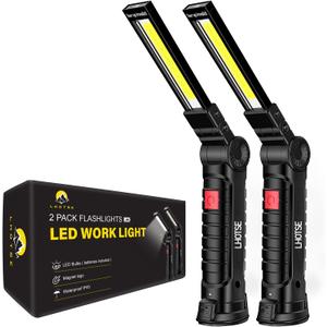 LHOTSE Tool Gifts for Men Dad Him, Rechargeable Work Lights, LED Work Light with Magnetic Base & Hanging Hook, 360Rotate Rechargeable Flashlights for Mechanics Car Repair Home, Camping (2 Pack)