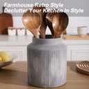 Farmhouse Ceramic Farmhouse Kitchen Utensil Holder for Countertop, Rustic Cooking Utensil Holder Crock Fit for Kitchen Counter.Grey 6.1 x 6.1 x 7 IN