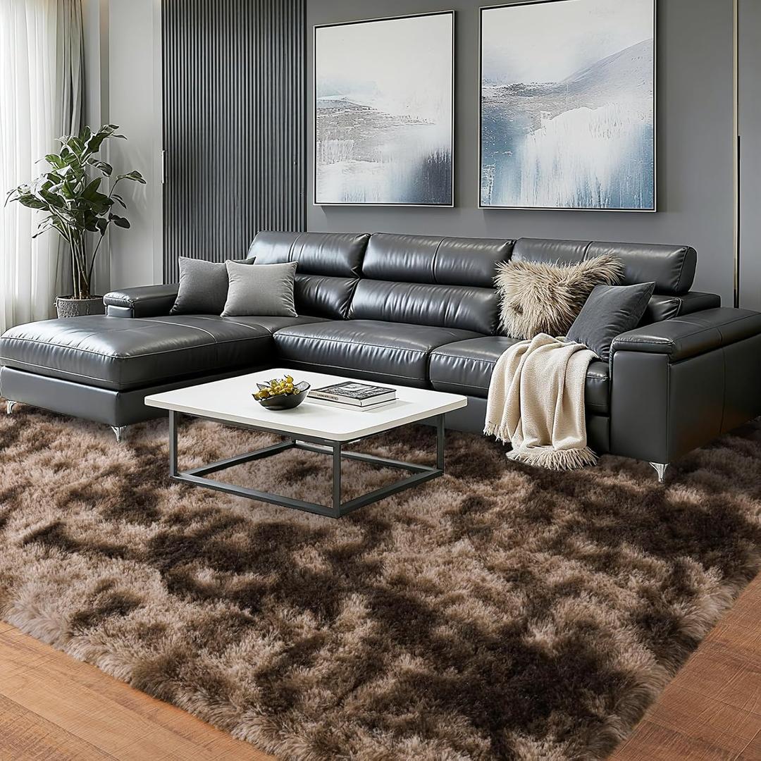 IPABOBO Brown Area Rug 4x6 for Bedroom, Ultra Soft Fluffy Shag Rugs, Modern Indoor Plush Carpet Non-Slip for Living Room Dorm Nursery Kids Room Home Decor (Tie-dyed Brown)