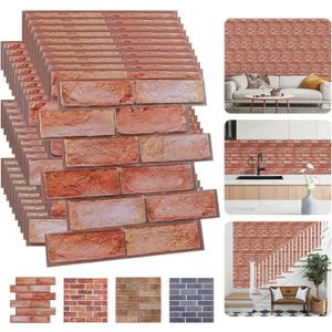 Faux Brick Wall Panels  Bold Red 3D Brick Wall Panels Foam Tiles Peel and Stick (10 Pack)  Peel and Stick Wall Panels for Apartment, RV, Bedroom Decor