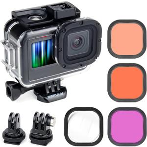 GEPULY Waterproof Case with Dive Filters for GoPro Hero 13 12 11 10 9 Black, 60M Underwater Protective Dive Housing Case with Red, Snorkel, Magenta, 5X Close-up Macro Filters