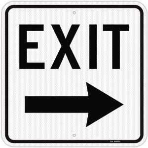 T&R Large Exit Sign with Right Arrow 18 x 18 Inches, Engineer Grade Reflective Sheeting, Rust Free Aluminum, Weather Resistant, Waterproof, Fade Resistant, 2 Pre-drilled Holes