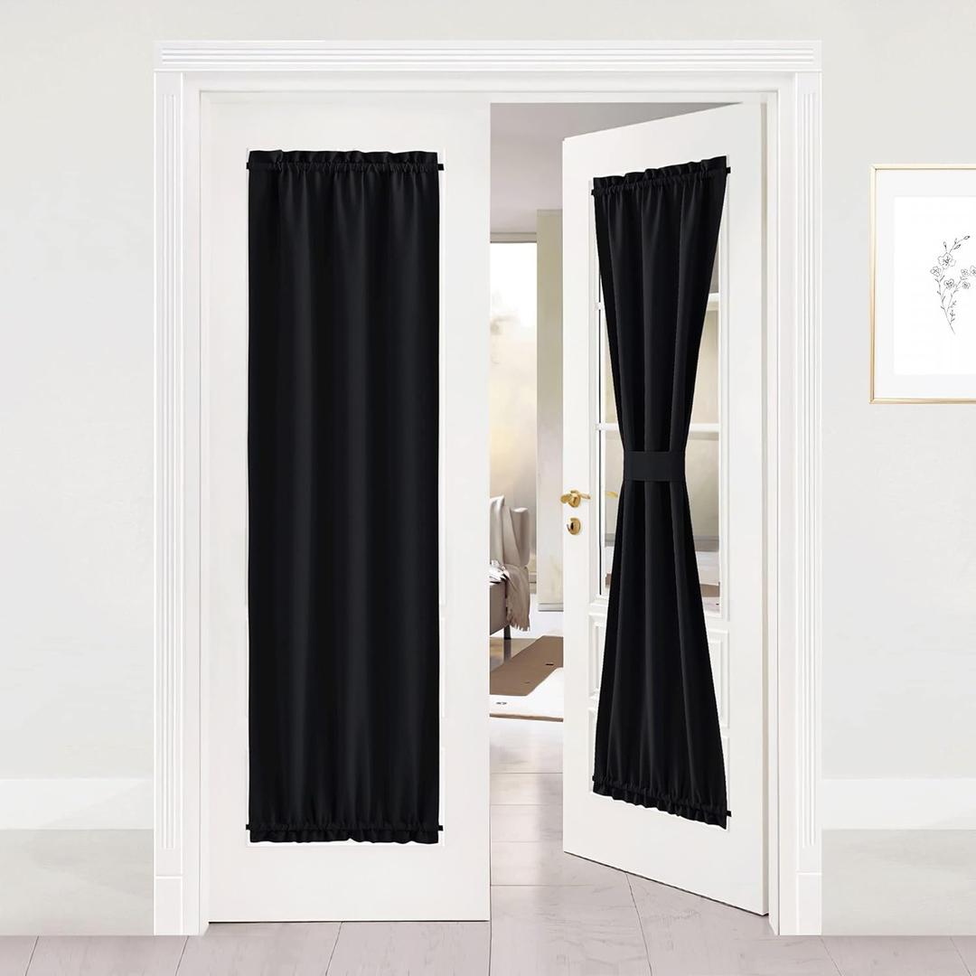 NICETOWN French Door Panel for Sidelights - Blackout Privacy Curtain Patio Thermal Insulated Drape and Blind for French Door Kitchen Lockdown Shade (25W by 72L Inches, Black, 1 Panel) (25"W x 72"L (Pack of 1))