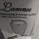 Lamosi 16 oz Disposable Coffee Cups with Lids, 50 Pack Insulated Hot Cups To Go Paper Coffee Cups with Lids and Straws, Corrugated Ripple Wall Cup for Hot Drink, Office, Coffee Bar (Champagne)