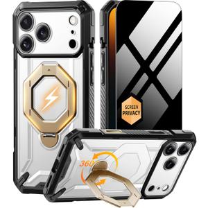 TONGATE for iPhone 17 Pro Case with 360 Spin Magnetic Stand, [Compatible with MagSafe][Military-Grade Protection] with Privacy Screen Protector & Camera Control Cover for iPhone 17 Pro, Clear