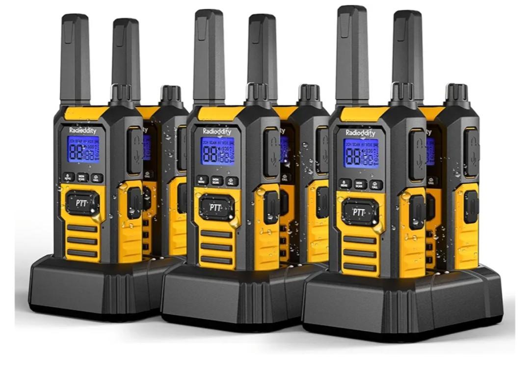 Radioddity HD-1 IP67 Heavy Duty Walkie Talkies, Waterproof Dustproof Shockproof Long Range Two Way Radio with One-Key Group Call, Vibrate Alert, SOS, Dual PTT, USB-C Charging for Hunting, 6 Packs