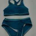 WIQI Girls Swimsuits Bikini Set 2 Piece Bathing Suit Color Contrast Trim Swimwear Size 7-16 (13-14 Years, Blue Green-a)