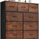 Sweetcrispy Dresser for Bedroom with 9 Storage Drawers, Large Fabric Storage Tower Organizer, Chest of Drawers with Metal Frame Wooden Top for Closet, Living Room, Entryway, Brown