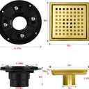 SaniteModar Shower Drain, 6 inch Shower Floor Square Drain with Flange, Removeable Grid Panel SUS 304 Stainless Steel Square Shower Drain, Brushed Gold